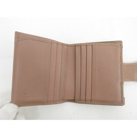 Gucci GG Double Hook Bifold Wallet Pink Beige Canvas Leather - Picture 7 of 10
